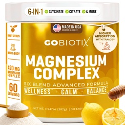 GoBiotix Magneesiumglütsinaadi pulber - kortisoolilisandid naistele ja meestele - kõrge imendumine Magneesiumkompleks Rahulik lisand tsitraadiga, malaat - suhkruvaba - 420 mg, 60 serveerimist - Honey Citrus