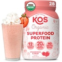 KOS Veganvalgu pulber, maasikad ja kreem USDA orgaaniline - madala süsivesikusisaldusega hernevalgu segu, taimepõhine supertoit vitamiinide ja mineraalidega, gluteenivaba - toidu asendamine naistele ja meestele - 28 serveerimist
