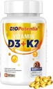 Vitamiin D3 K2 koos MCT õlilisandiga, vitamiin D3 5000 IU ja K2 100MCG (MK7), toetab immuunsüsteemi, luude ja hammaste tervist - gluteenivaba mitte-GMO - 30 Softgels