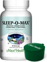 Maxi Health Natural Sleep Supplement Taimne uni-O-Max koos Valerian Juur, melatoniin, trüptofaan, Passionflower - Rahuliku une toetus valem täiskasvanutele rohelise pillidbox