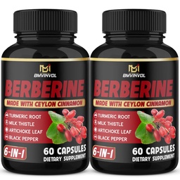 (2 pakendit) Berberine Supplement Plus Tseiloni kaneel, kurkum, artišokk, piimaohakas, must pipar - 120 kapslit - 4 kuud pakkumine