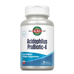 KAL Acidophilus ProBiotic-4, 500 miljonit CFUd, neli probiootilist tüve, probiootikumid naistele ja meestele, külmkuivatatud, L. acidophilus, L. bulgaricus, S. thermophilus, B. bifidum, 100 Servings, 100 VegCaps