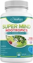 Super Mind - Nootropics Cognitive Enhancer - Aju Boost Supplement looduslike koostisosadega - Bacopa Monnieri - Rhodiola Rosea - Ginkgo Biloba - Vitamiin B12-60 Vegan Kapslid valmistatud USAs