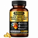 Musta seemne õli kapslid - Uus-Meremaa Manuka mesi, külm pressitud Türgi Nigella Sativa õli, 2% tümokinoon, immuun- ja seedetrakti tugi, valmistatud USAs, 60 Count, 1010mg ühe portsjoni kohta