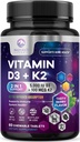 Vitamiin D3 K2 - 5000 iu Vitamiin D3 & 100 mcg Vitamiin K2 (MK-7) Kompleks immuunsuse toetamiseks - Luud, hambad ja lihased Tervisetoetus - Berry närimistable, Gluteenivaba, Non-GMO, villitud USA-s - 60 tabletti