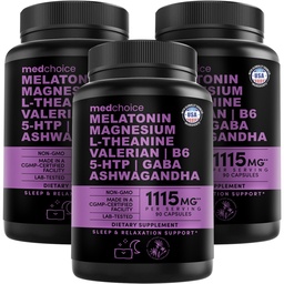 12-in-1 melatoniini unekapslid - looduslikud uneabivahendid täiskasvanutele melatoniiniga 5mg ja magneesiumglütsinaat 500mg, uneabi koos Ashwagandha, L Theanine, Valerian Juur, GABA, 5-HTP (90ct, Pack of 3)