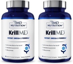 1MD KrillMD - Antarktika krillõli Omega 3 täiendus astaksantiiniga, EPA, DHA | 2X efektiivsem kui kalaõli | 60 Softgels (2-Pack)