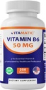 Vitamatic Vitamiin B6 (püridoksiin HCI), 50 mg 250 Taimetoitlane tabletid - soodustab energia tootmist, suurendab ainevahetust ja immuunsüsteemi tervisetoetust