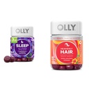OLLY Sleep Gummy koos melatoniini, L-Theanine, botaanika, BlackBerry maitse, 50 Count & Heavenly Hair Gummy koos Keratin, Biotin, AMLA, Tropical Orange Flavor, 60 Count Bundle