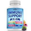 NEW AGE 8 in 1 Immune Support Booster Supplement koos Echinacea, Vitamiin C ja tsink 50mg, Vitamiin D 5000 IU, Kurkumiin & Ingver, B6, Elderberry 60 Count (Pack of 1)