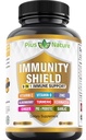 9-in-1 immuuntoetus C-vitamiin (1000mg), D3-vitamiin (5000 RÜ), tsink (22 mg) koos leedrimarja, kurkumi, ehhinaatsia, ingveri, küüslaugu ja pre + pro-biootikaga serveerimise kohta (120 kapslit pudeli kohta - 2 kuu pakkumine)