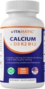 Vitamatic Calcium Supplement 1200mg koos D3, K2 & B12, Immune & Bone Health Support - 365 kaetud tabletid