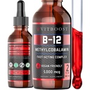 Vegan Vegan Vequid B-12 tilgad - 60 x 5000 mcg Extra Tugevus Vaarika Maitsestatud Vitamiin B12 Vedel Metüülkobalamiini sublingvaalne täiendus | Mõeldud imendumise maksimeerimiseks ja energia | Gluteenivaba
