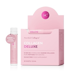 Rootsi kollageeni deluxe | 12,500 mg hüdrolüüsitud mere kollageeni vedel lisand - 20 x 25 ml päevased kaadrid | hüaluroonhape, biotiin ja C-vitamiin tervetele juustele, nahale, küüntele ja liigestele | suhkruvaba
