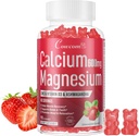 Kaltsium Magneesium Tsink Gummies & Vitamiin D3, B6, B12, Immune & Toetav Luu Tervis Kaltsium Magneesium täiendus Naistele, Suhkruvaba Vegan Maasikas 90 Loeb