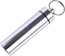 Hõbedane väike kaasaskantav Pill Box Keychain, Alumiinium Alloy Mini Pill Organizer Case Container Purse, Veekindel Metall Pill Holder Medicine Pudel Outdoor Camping Travel Pill Box