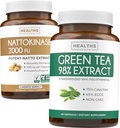 Nattokinase & Green Tea (1-kuuline tarne) Energiatõhus Bundle - Nattokinase 2000 FU Võimsad Looduslikult Fermenteeritud Sojaoad (60 Caps) & Roheline Tee Ekstrakt 98% EGCG (Non-GMO) Looduslik Metabolism Boost
