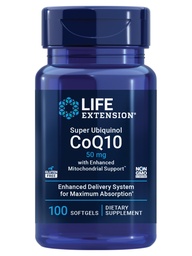 Life Extension Super Ubikinol CoQ10 koos tõhustatud mitokondriaalse toetusega, südame tervise täiendus, maksimaalne imendumine, 50 mg, GMO-vaba, 100 pehmegeeli