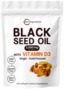 Mikrokoostisosad Black Seed Oil 2000 mg vitamiin D3 1000 RÜ , 240 Softgels | Külmpressitud - Nigella Sativa pillid Egiptusest, neitsiõli, lõhnatu, mitte-GMO ja gluteeni