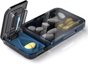 Travel Pill Korraldaja pillide lõikamine Splitter, 4 osakesed Pill Case, väike pillide kasti tasku rahakott, igapäevane pillikonteiner hoida vitamiine Cod Maksaõli toidulisandeid, Medicine Planner (must)