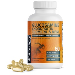 Bronson Glükosamiin Chondroitin Turmeric & MSM Advanced Joint & Kõhre valem, toetab tervislikke liigeseid, liikuvust ja kõhre - Non-GMO, 60 kapslit