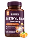 Vitamiin B12 sublingvaalne, metüülkobalamiin 5000 mg energia tootmiseks, energia, närvide ja rakkude toetamiseks, looduslik virsikumaitse, vegan, nullsuhkur, 90 kiiret lahustuvat tabletti