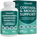 5-in-1 kortisooli lisand naistele ja meestele, kellel on ashwagandha, rahulikkuse, fookuse ja neerupealiste tugilisandid koos Shilajit ekstrakti, magneesiumglütsinaadi, probiootikumidega (120 ct) (pakk 1)