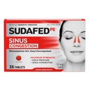 Sudafed PE siinuse ummistuste leevendamise tabletid, maksimaalne tugevus, mitte-uimas 10 mg fenülefriin HCI dekongestant siinuse rõhu ja nina ummistuste leevendamiseks külma või allergia tõttu, 36 ct