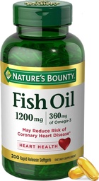 Looduse Bounty Fish Oil Omega 3 toidulisandeid - toetab südame tervist, 1200 Mg kalaõli, Omega-3, 200 Softgels (pakk 1)