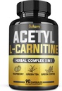 5in1 Atsetüül L-karnitiini komplekskapslid - 2600mg päevas - keha, aju ja immuunsüsteemi tervisetoetus - kombineeritud alfa-lipohape, roheline tee, rohelised kohvioad ja vaarika ketoonid - 90 loeb 3 kuud