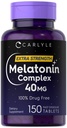 Carlyle Melatoniin 40 mg kompleks | 150 Kiiresti lahustuvad tabletid | Extra tugevustuge | koos ashwagandha ja kummeliga | Taimetoitlane, mitte-GMO, gluteenivaba toidulisand