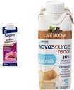 Nepro Nutrition Shake Dialüüsi patsiendid, kellel on 19 g valku, 420 kalorit, segatud marja, 24 loendit ja NOVASOURCE neeruvalemit dialüüsi patsientidele 475 kalorit, 22 g valku, Mocha, 24 loend
