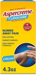 Aspercreme Lidocaine Pain Relief Cream Soothes Raskendatud Närvid, Numbing Topical Analgesic Max-Strength 4% Lidocaine & niisutav Aloe, 4,3 Oz.