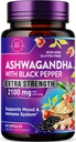 Ashwagandha 2,100 mg - Ashwagandha täiendused naistele Veggie kapslites pulbri ja juureekstraktiga, must pipar suure imendumise jaoks, taimepõhine, mitte-GMO, villitud USA-s - 60 Veggie kapslit