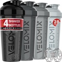 VELOMIX - 4 Pack- 28 oz Proteiin Shaker pudelid valgusegude jaoks - 4x Wire Whisk | Leak Proof Shaker Cups valgu raputamiseks | Proteiin Shaker Bottle Pack (hõbesegu)