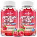 2 Pack Kaalium tsitraat Gummies, kõrge kaaliumilisandiga Gummies 1200mg tugijala krambid ja lihaste tervis, Kaalium Gummies täiskasvanutele ja lastele, Vegan, Vaarika Maitse 120 Count