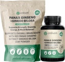 Panax Ginseng & Ginkgo Biloba Täiendus energia, fookuse ja aju tervise jaoks | Korea punase ženšenni kapslid mälu, stressi leevendamiseks ja ringluseks | Natural Cognitive Support | 60 Count | Valmistatud USA-s