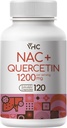 VHC NAC täiendus, atsetüül L-karnitiin1200mg Plus Quercetin, optimaalne annus (1200mg + 100mg), 2 in 1 kahetoimeline valem N-atsetüül-L-tsüsteiin kvertsetiiniga, hingamisteede, maksa, immuunsuse, valmistatud USA-s