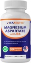 Vitamatic Magnesium Aspartate 400mg per Serving - 90 Taimekapslit - Lisatud B6 maksimaalse imendumise - toetab lihaste, liigeste ja südame tervist *