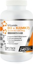 Vitamiin D3 10 000 IU K2/MK7 100 mcg. Kõrge potentsi täiendus 8 kuud pakkumine. Mitte-GMO luu, südame ja immuunsuse toetamiseks.