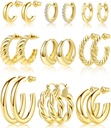 Adoyi 9 paari kuldkonksu kõrvarõngad, mis on mõeldud naistele Twisted Huggie Hoops Kõrvarõngad 14K 18K kuld tüdrukutele Valentines Emapäeva sünnipäevakingid Kergekaalu