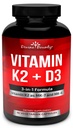 K2-vitamiin (MK7 & MK4) koos D3-lisandiga - vitamiin K & D nagu MK-7 100mcg, MK-4 500mcg ja 5000 IU D3-vitamiin 3-in-1 valem - luu ja südame tugi - 90 mitte-GMO taimetoitlased kapslid