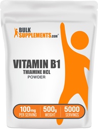 BulkSupplements Tiamiin HCl pulber - tiamiinvesinikkloriid, B1 vitamiinid, tiamiin B1 lisand, tiamiin 100mg - gluteenivaba, 100mg per Serving, 500g (1,1 naela) (pakk 1)
