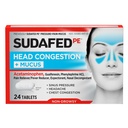 Sudafed PE pea ummistus + lima leevendamise tabletid siinusrõhu, ummikute ja peavalu jaoks, mitte-uimastav dekongestant atsetaminofeeniga, Guaifenesiin & Phenylephrine HCI, 24 ct