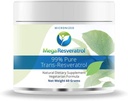 Mega Resveratrooli pulber, farmatseutiline klass, 99% puhas mikroniseeritud trans-resveratrool, 60 Grams pulber, sertifitseeritud puhtus. Abiained tasuta.