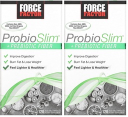 Jõufaktor ProbioSlim + Prebiootiline kiudaine kaalulangus täiendus naistele ja meestele, probiootiline ja prebiootiline seedetrakti tervisetoetus rohelise tee ekstrakti ja Psyllium Husk kiud, 120 kapslit