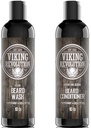 Viikingirevolutsiooni habemešampoon ja konditsioneer komplekt - tipptasemel habemehoolduskomplekt Argan & Jojoba õlidega tervislikuks habeme kasvuks, sügeluse või ärrituse puudumine, rikas nahk, eukalüpti lõhn (10 oz)