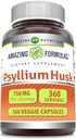 Amazing Formulas Psyllium Husk 750mg Veggie kapslid täiendus | Mitte-GMO | Gluteenivaba | Valmistatud USAs | Sobib taimetoitlastele (360 loend)