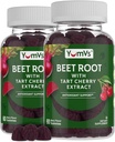 YUM-V'S Beet Root Gummies with Tart Cherry Extract - Berry Flavor Beetroot Gummies - Beet Chews for BloodCirculation and Antioxidant Support - Red Beets Gummies Berry 60 Count (Pack of 2)