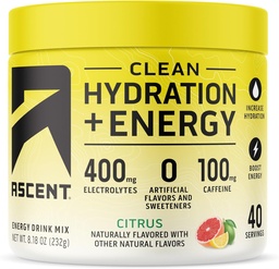 Tõusu puhas hüdratsioon + energia elektrolüütide pulber - 100 mg kofeiini, 400 mg elektrolüüte, kunstlike koostisosadeta, tsitrusviljad 40 serveerimist